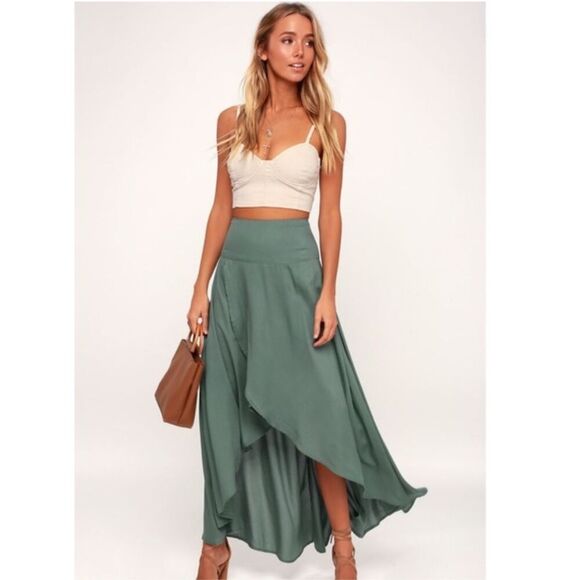 NWT O’Neill Ambrosio Dark Sage Green High-Low Maxi Skirt Women’s XL - Picture 1 of 10